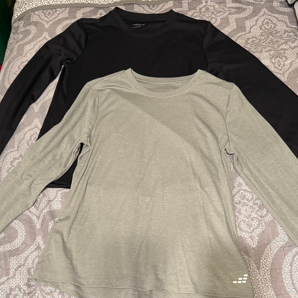 Girls Two Long Sleeve Performance Tops - Black & Light Gray